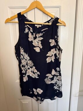 Maurices Navy Floral Tank High-Low Hem M